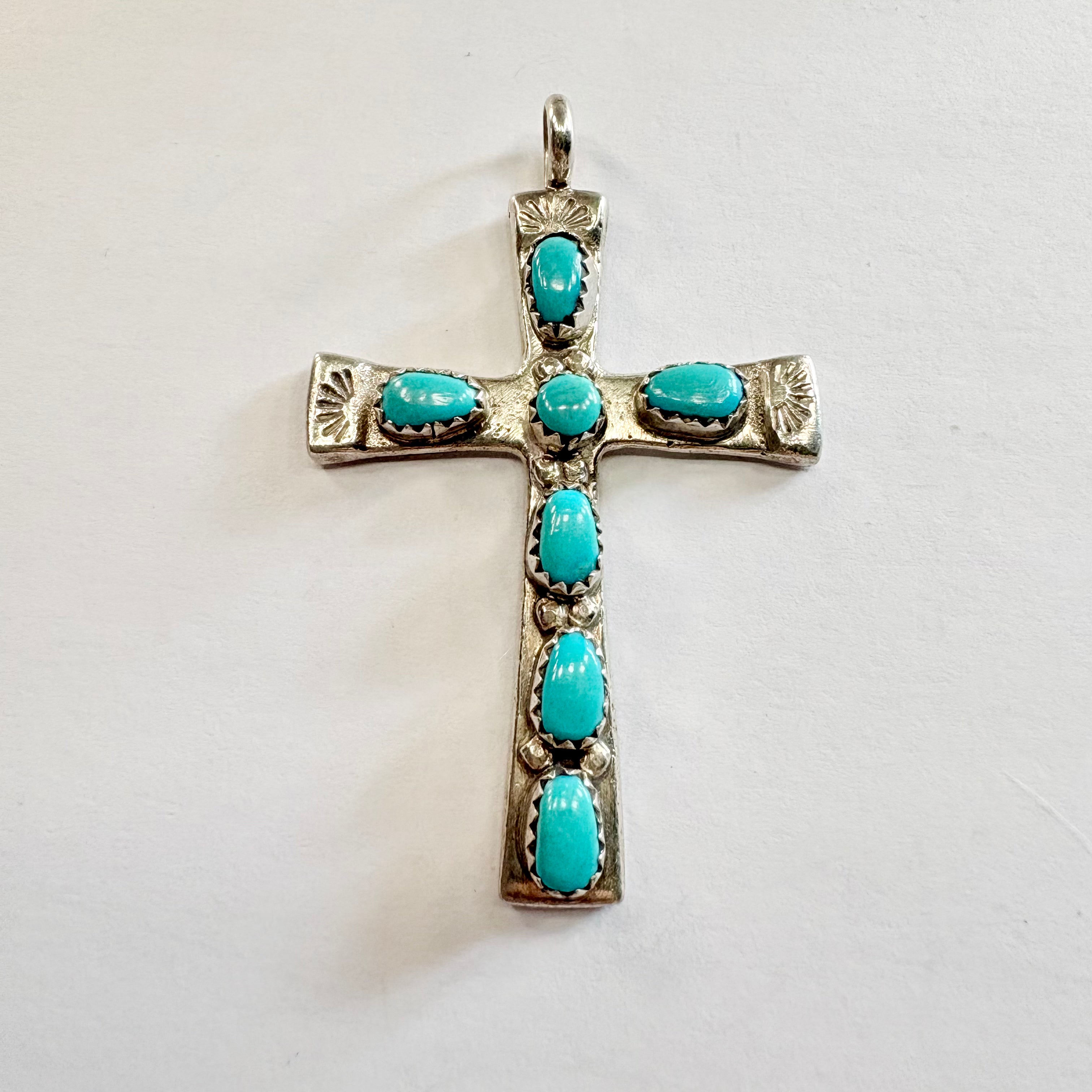 Designer Silver Zuni Turquoise cross pendant  image 1