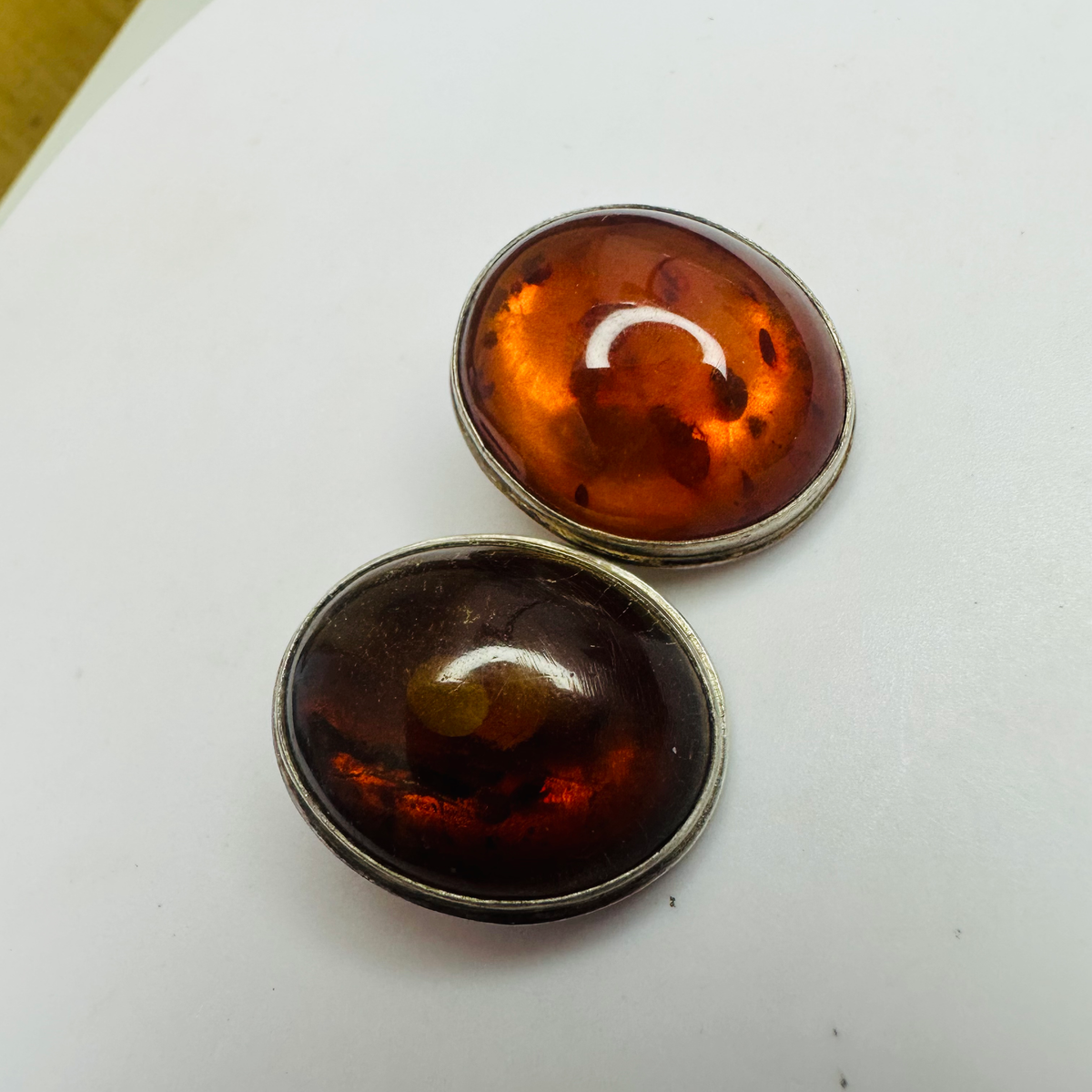 Large Amber earrings clip on in 925 sterling silver image 0