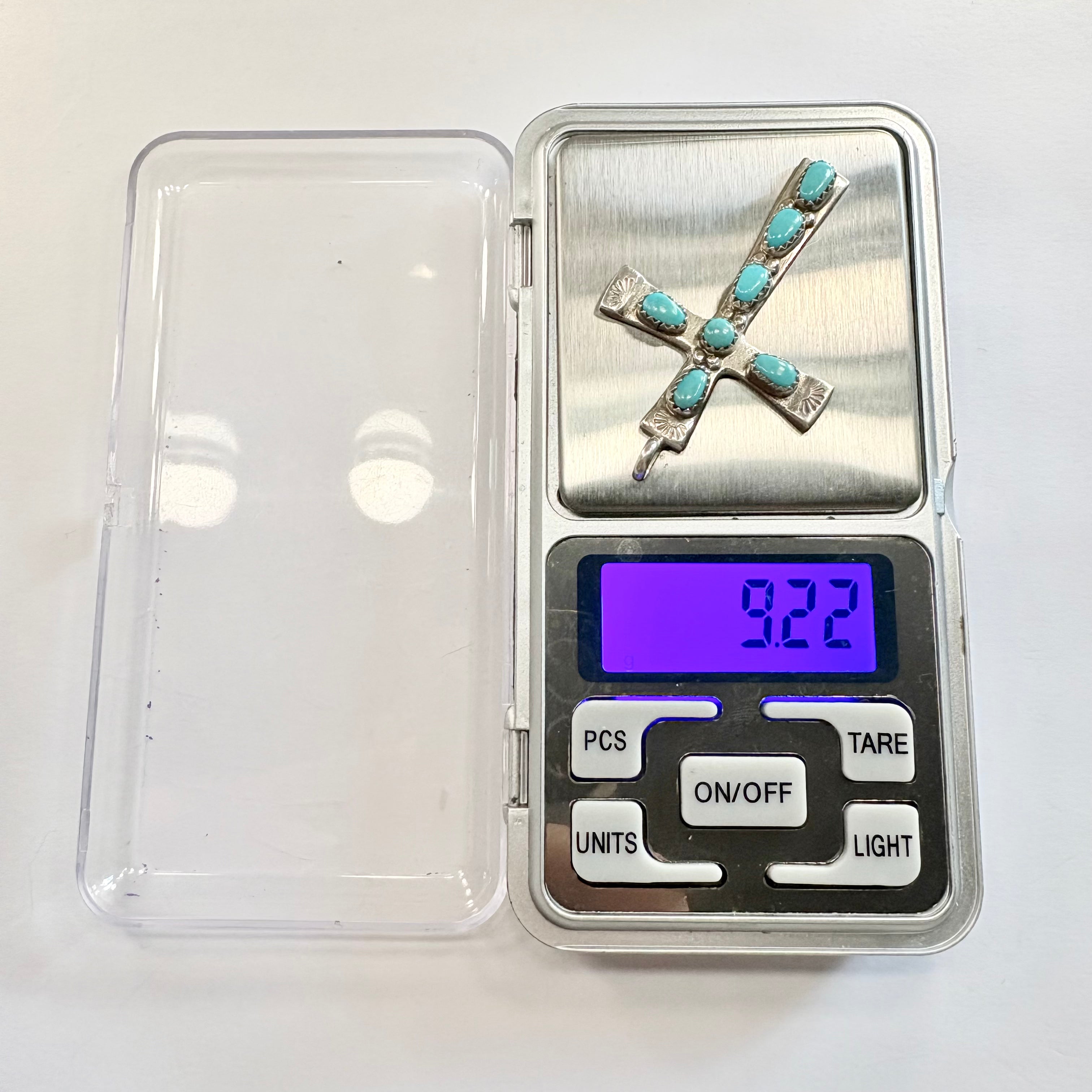 Designer Silver Zuni Turquoise cross pendant  image 4
