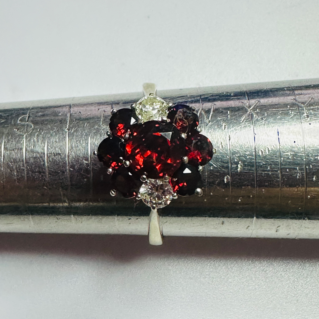 18ct white gold Garnet and Diamond cluster ring size V image 0