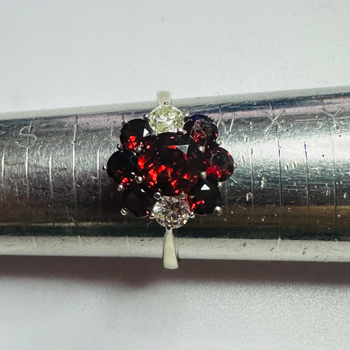 18ct white gold Garnet and Diamond cluster ring size V image 0
