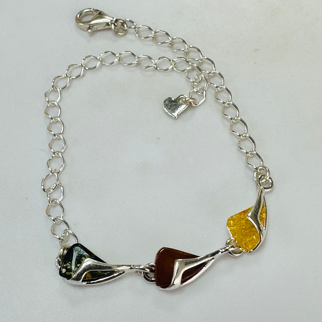 New Sterling silver 3 Amber colour Bracelet image 3