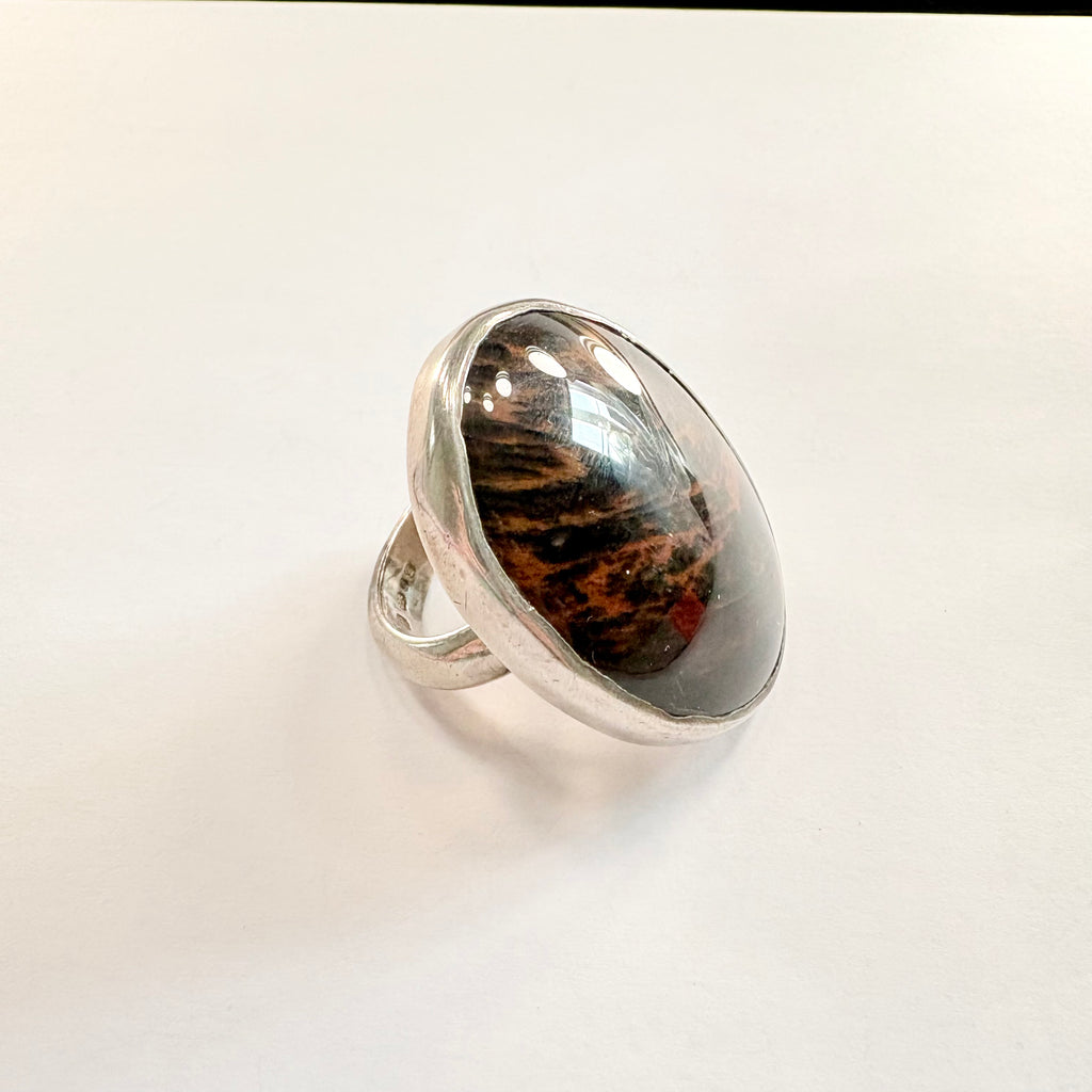 Vintage Mahogany Obsidian Sterling Silver Ring Tiger Striped Large Oval image 3