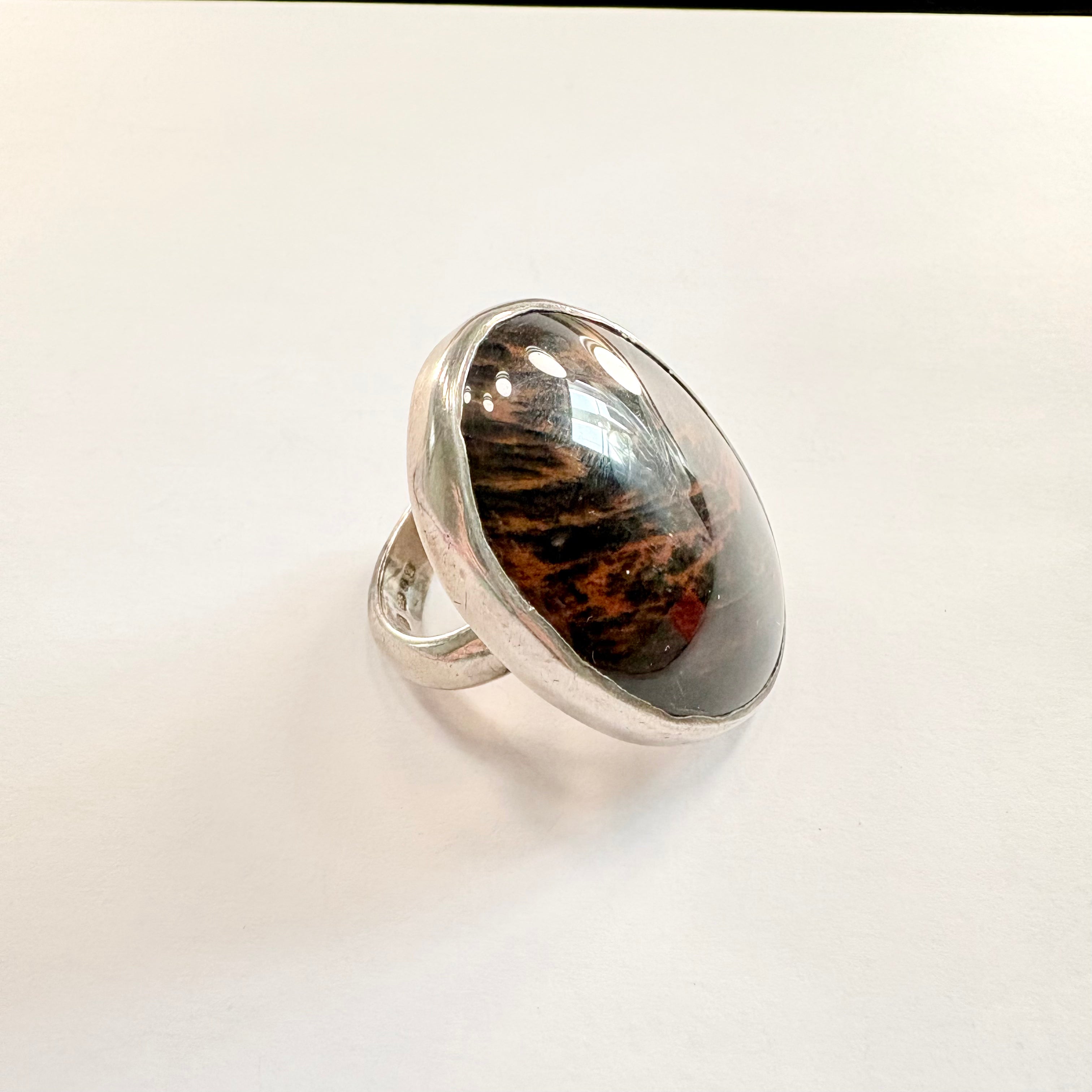 Vintage Mahogany Obsidian Sterling Silver Ring Tiger Striped Large Oval image 3