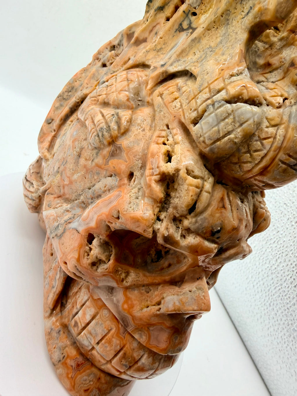 Crazy Lace Agate Skull Dragon Carving – Hand-Carved Gemstone Gothic Sculpture (2 image 2