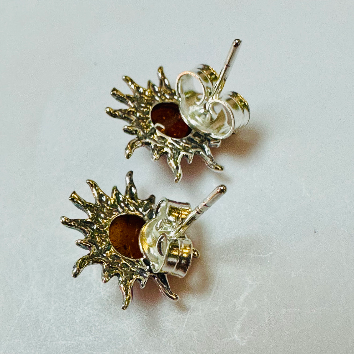 Sterling silver Amber sunburst earrings 925 image 2