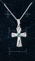 Sterling silver fillergre moss agte cross 16 in chain  image 0