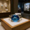 NEW 9ct Blue Topaz and Diamond Ring Size N 1/2 image 0