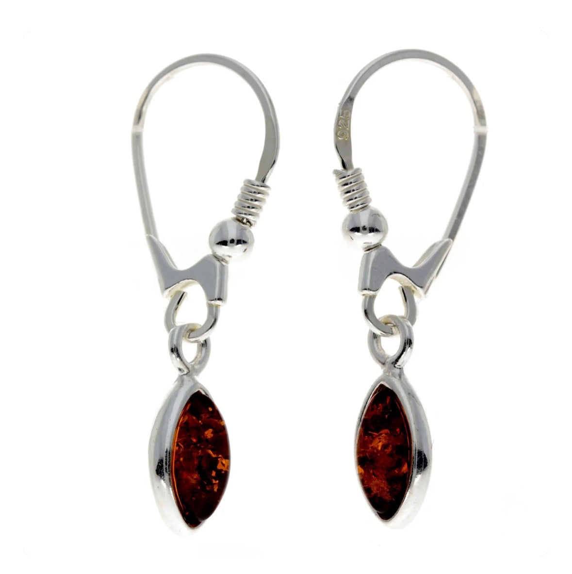 925 Sterling Silver & Genuine Baltic Amber Classic Drop Earrings image 0