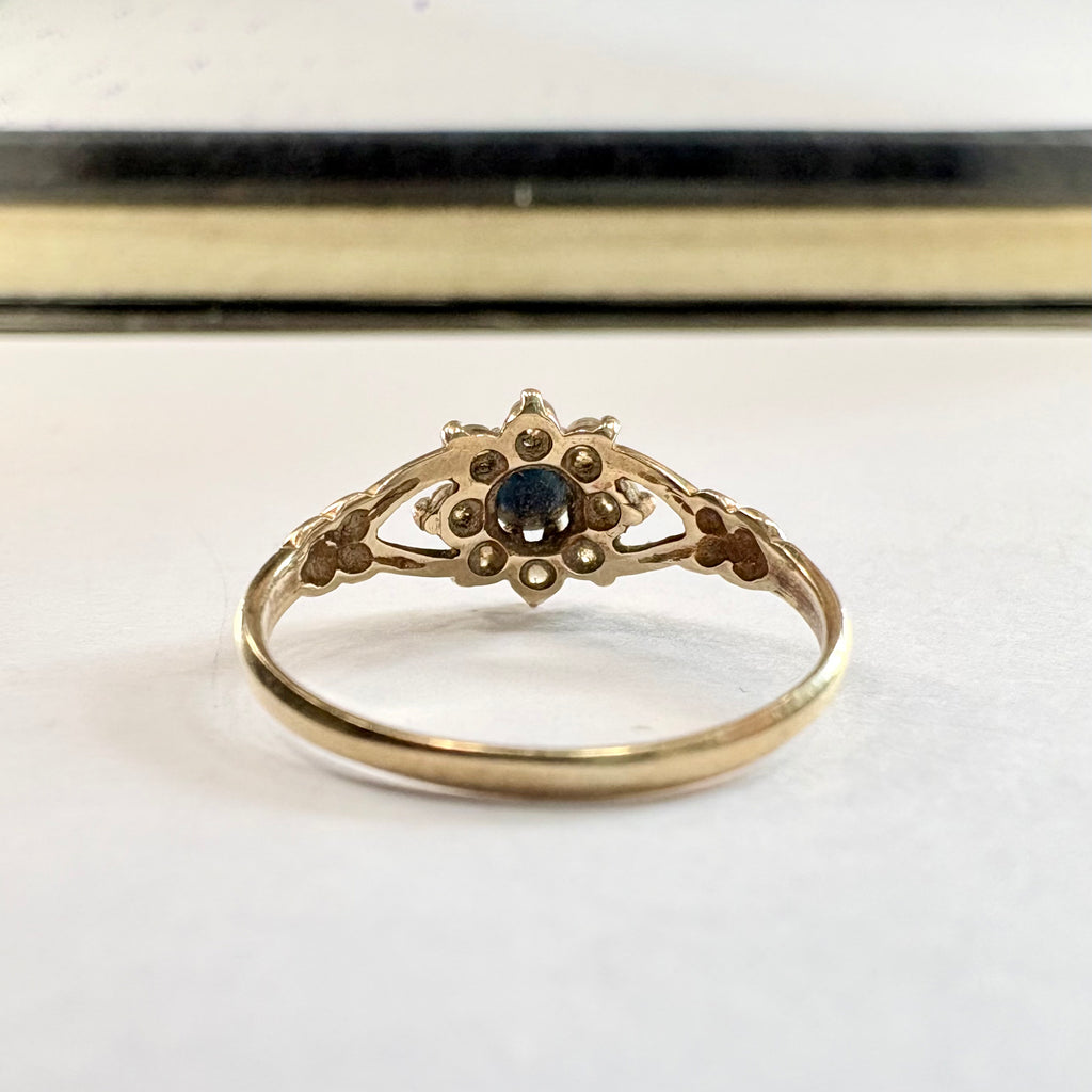 9ct Yellow gold Black sapphire Ring Size L1/2 image 2
