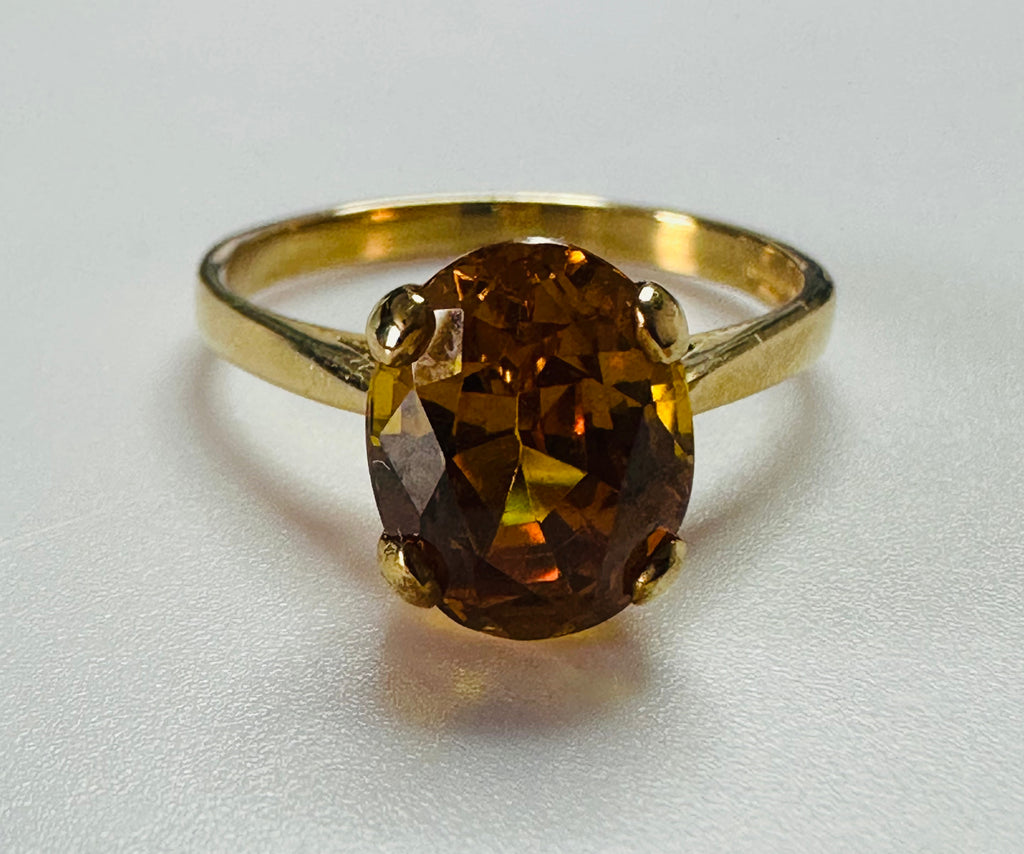 Hand cut Synthetic Sapphire Golden Yellow 9ct yellow gold ring size M image 0