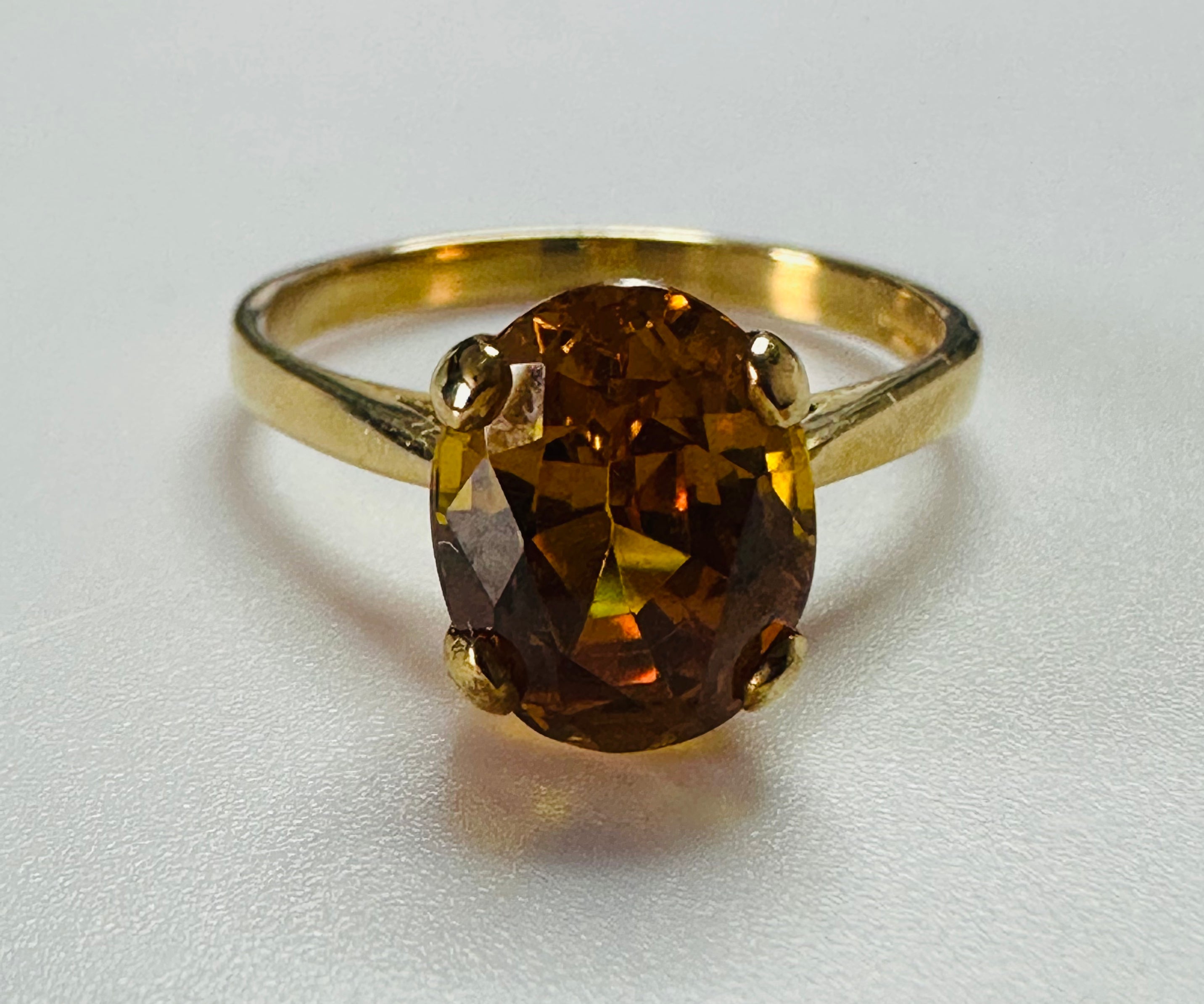 Hand cut Synthetic Sapphire Golden Yellow 9ct yellow gold ring size M image 0