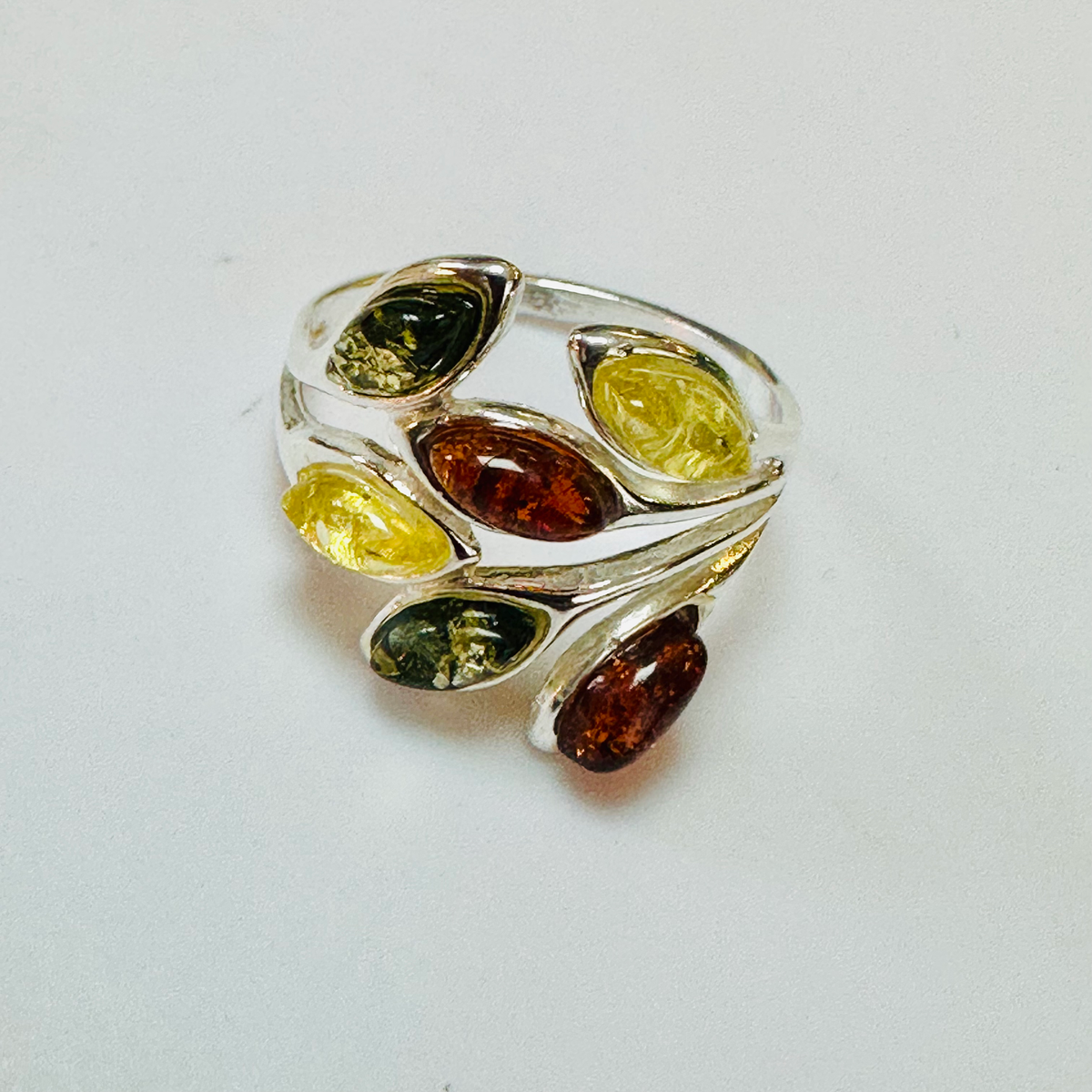 Sterling silver 3  colour Amber ring size M