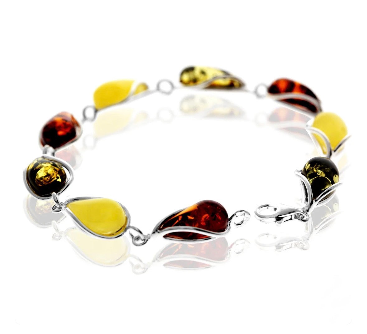 925 Sterling Silver & Genuine Baltic Amber Modern Link Bracelet