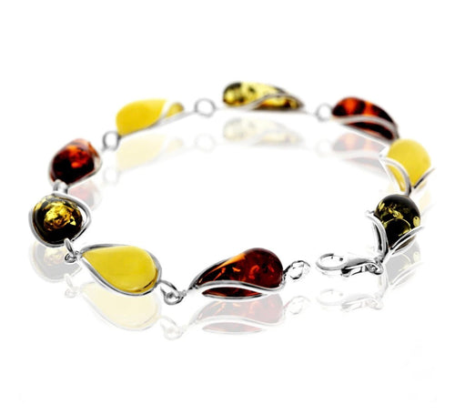 925 Sterling Silver & Genuine Baltic Amber Modern Link Bracelet