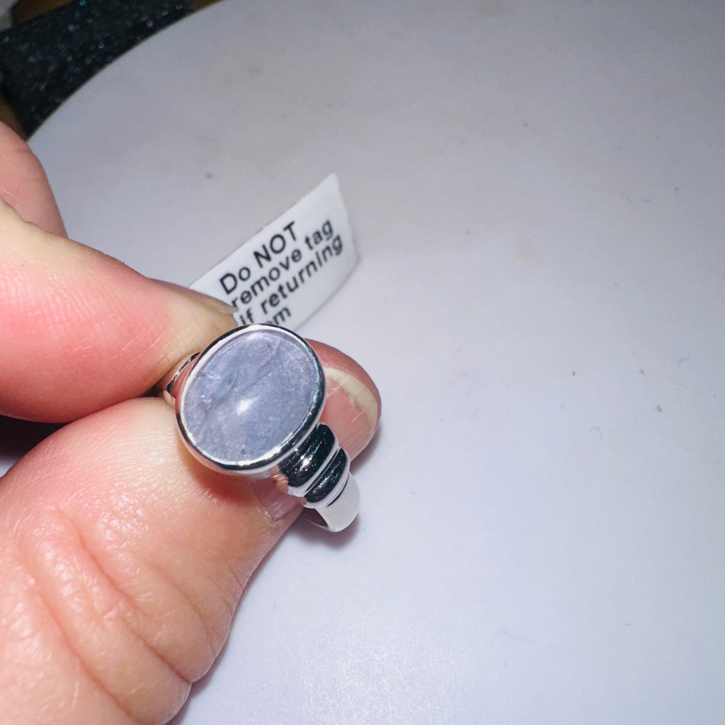 Blue Star Sapphire in white 9ct gold ring size  N1/2