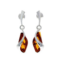 925 Sterling Silver & Genuine Baltic Amber Modern Drop Earrings