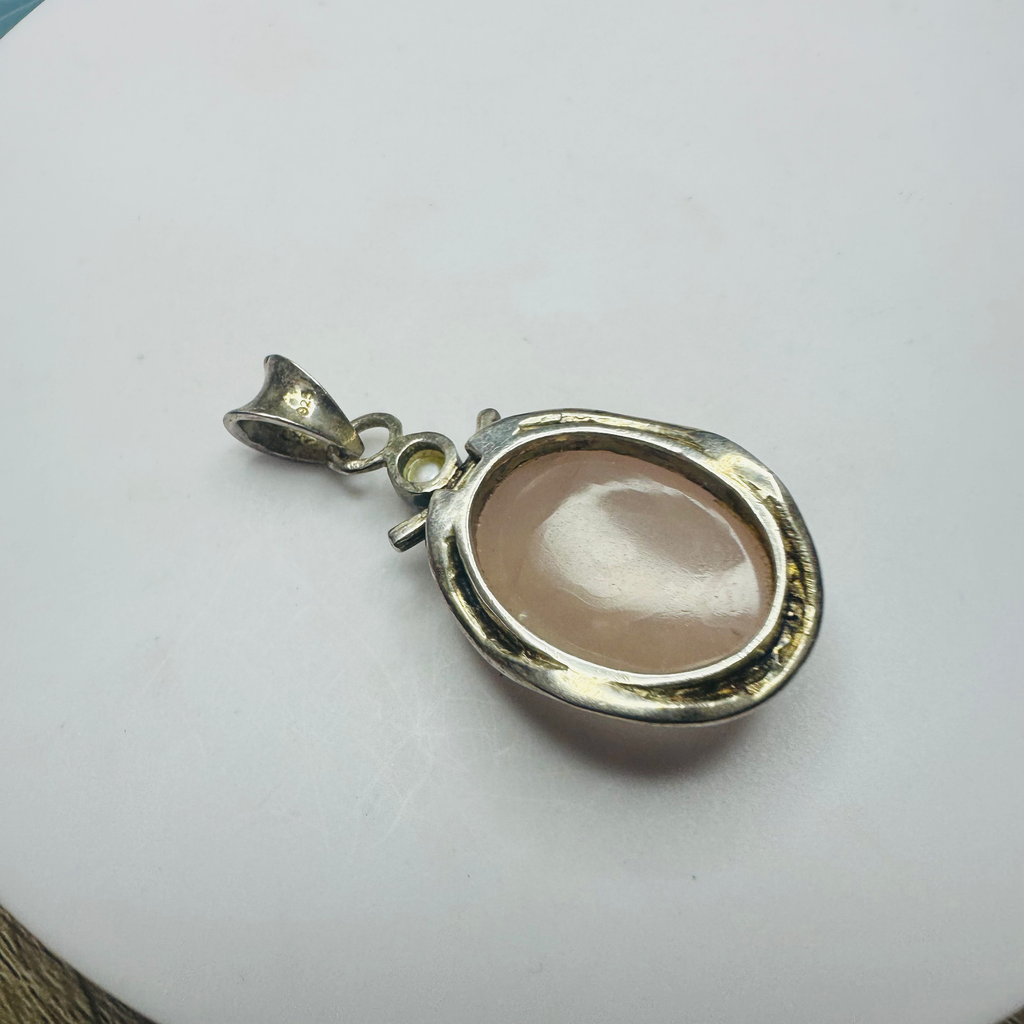Sterling silver Rose quartz and pearl pendant 45mm