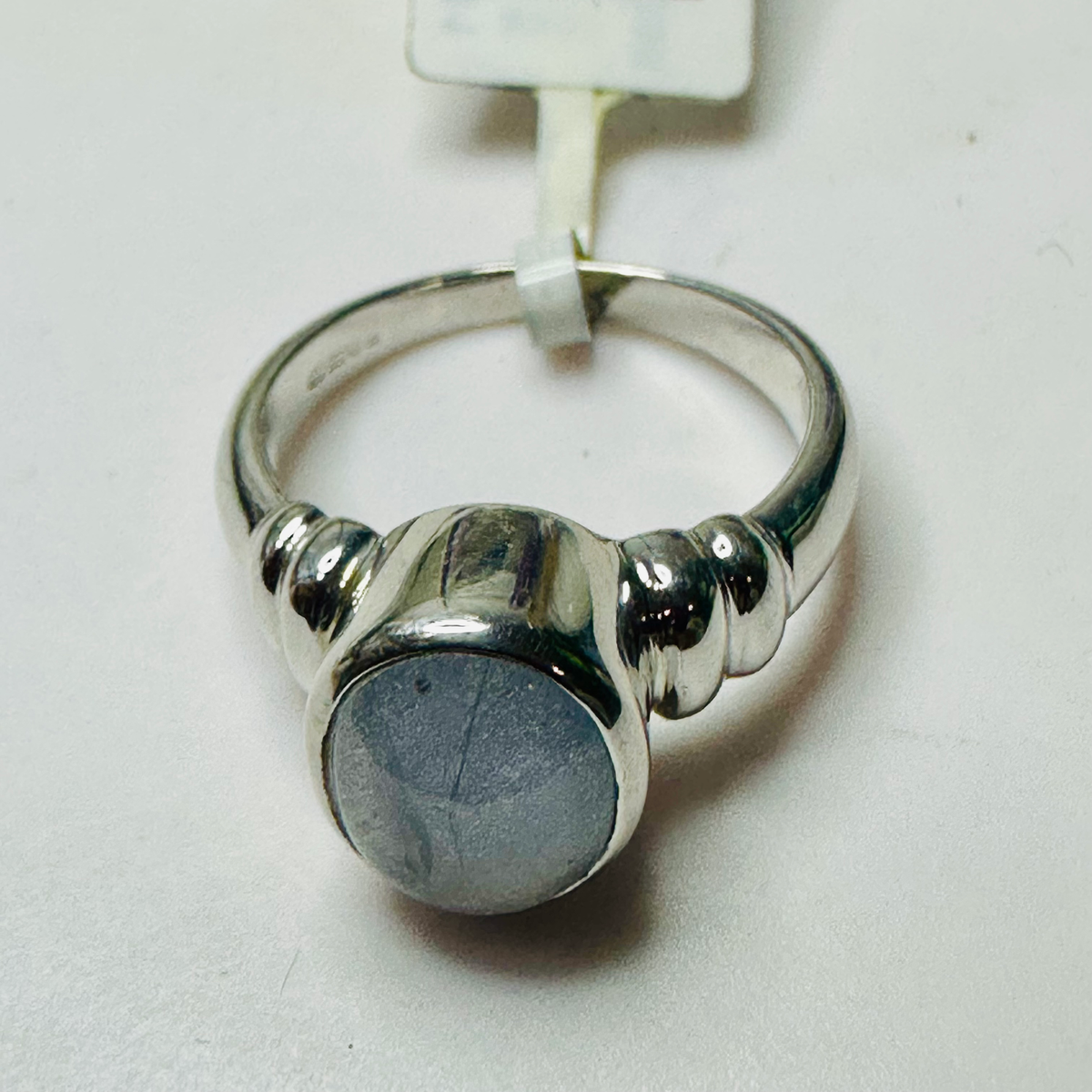 Blue Star Sapphire in white 9ct gold ring size  N1/2