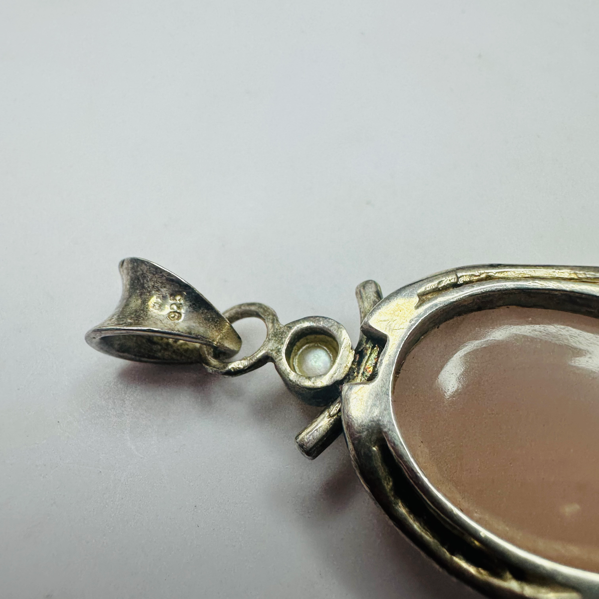 Sterling silver Rose quartz and pearl pendant 45mm