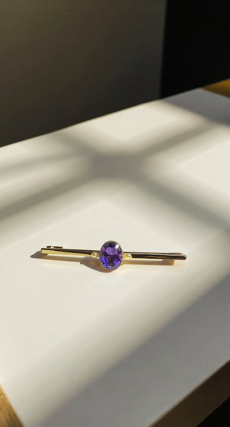 Antique 14ct Deep Purple amethyst and pearl brooch 54mm image 0