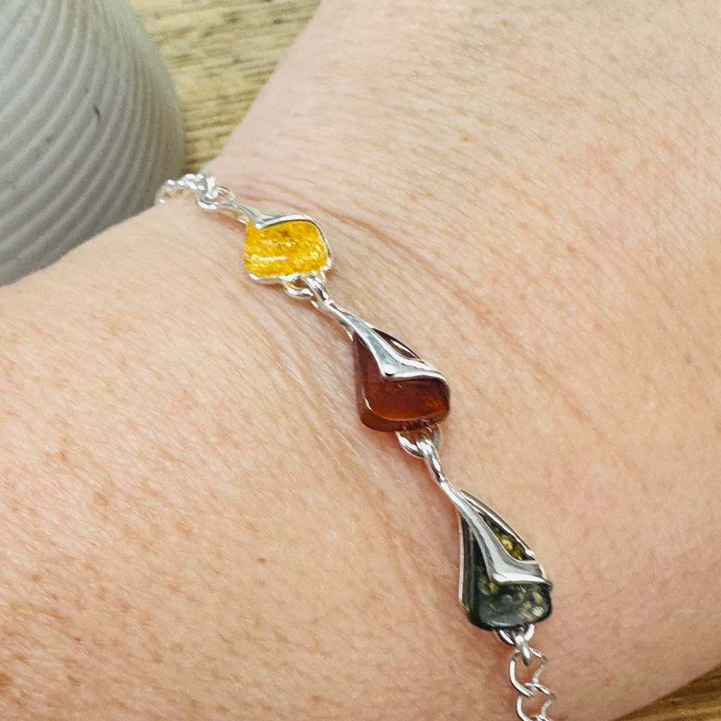 New Sterling silver 3 Amber colour Bracelet image 4