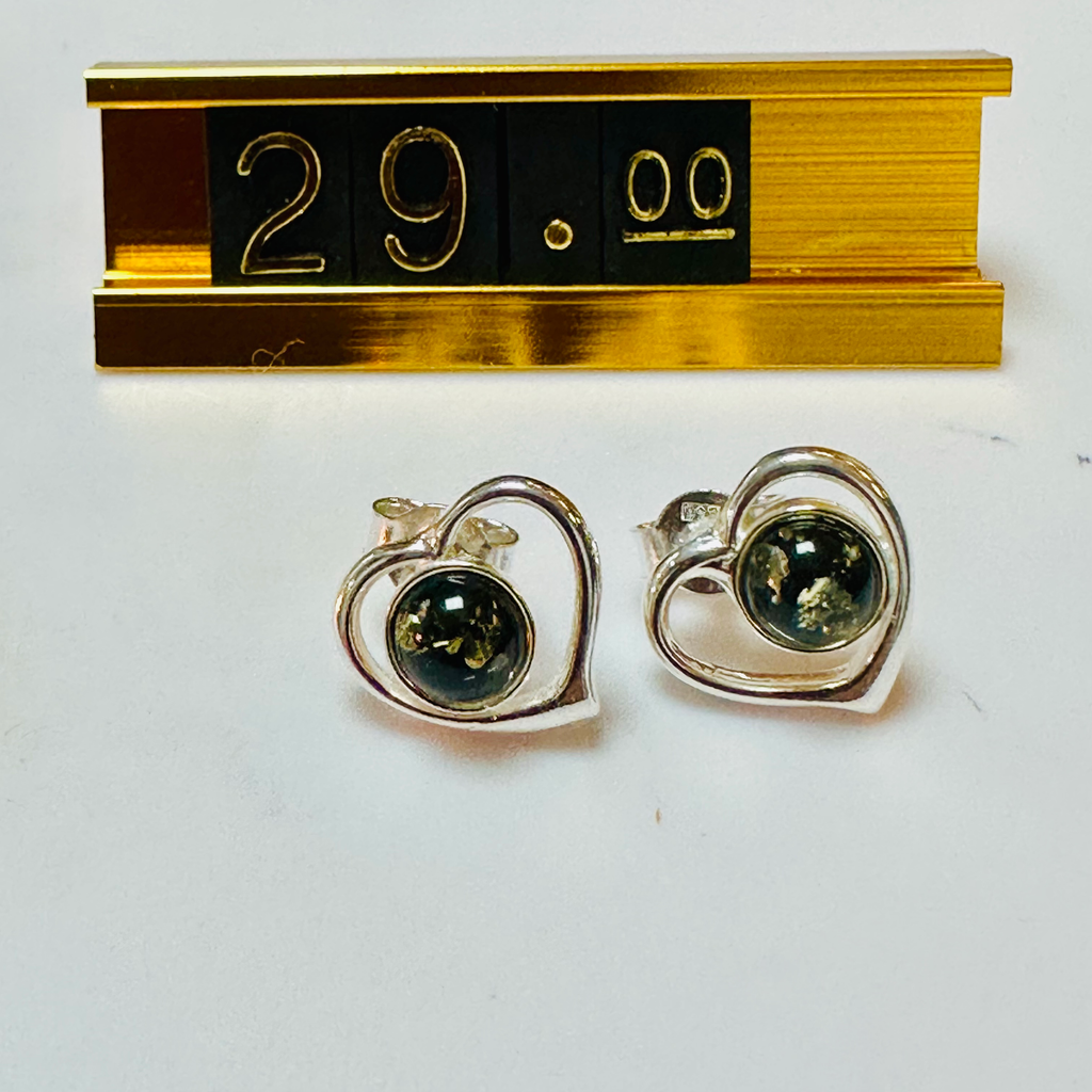 Sterling silver green am er heart stud earrings image 5