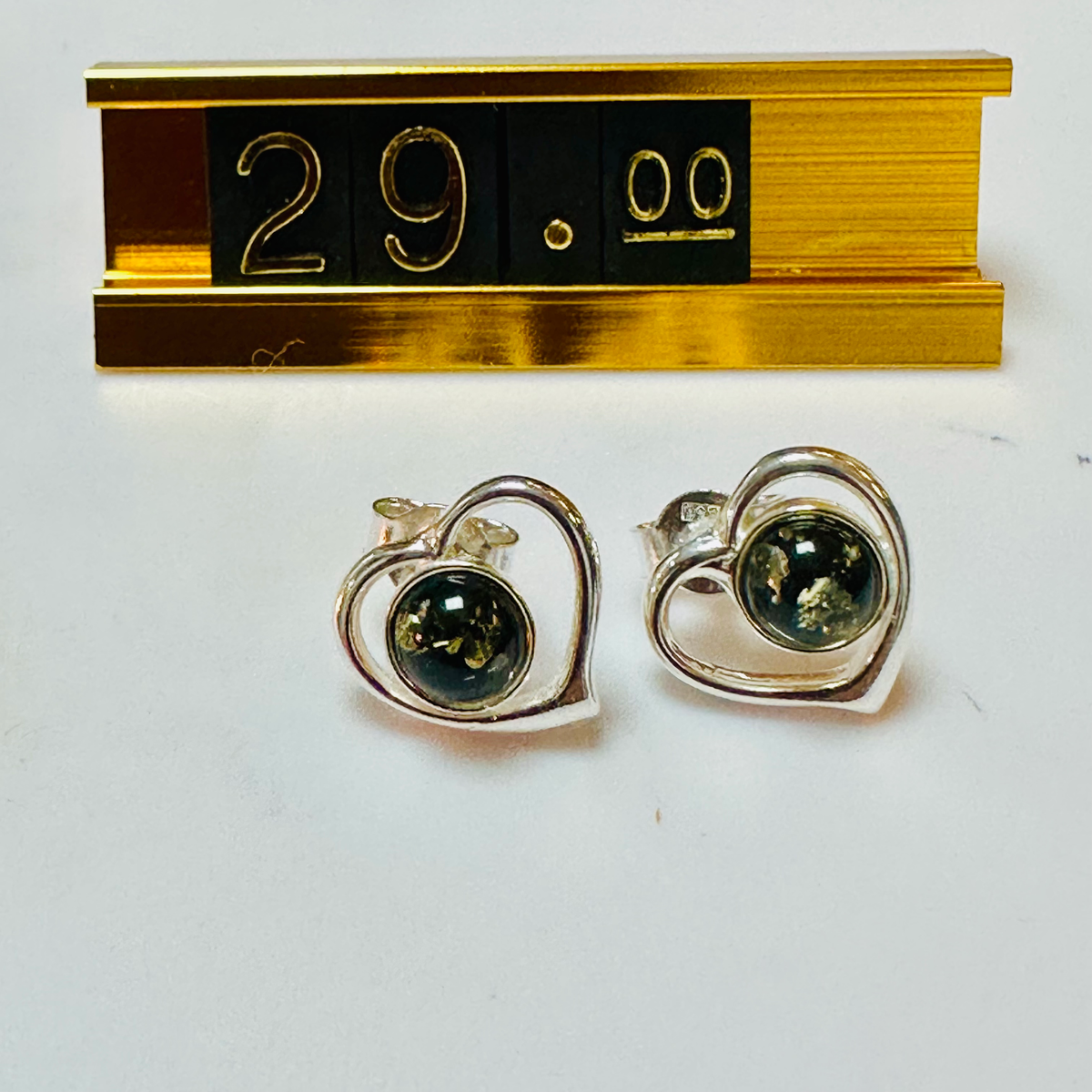 Sterling silver green am er heart stud earrings image 5