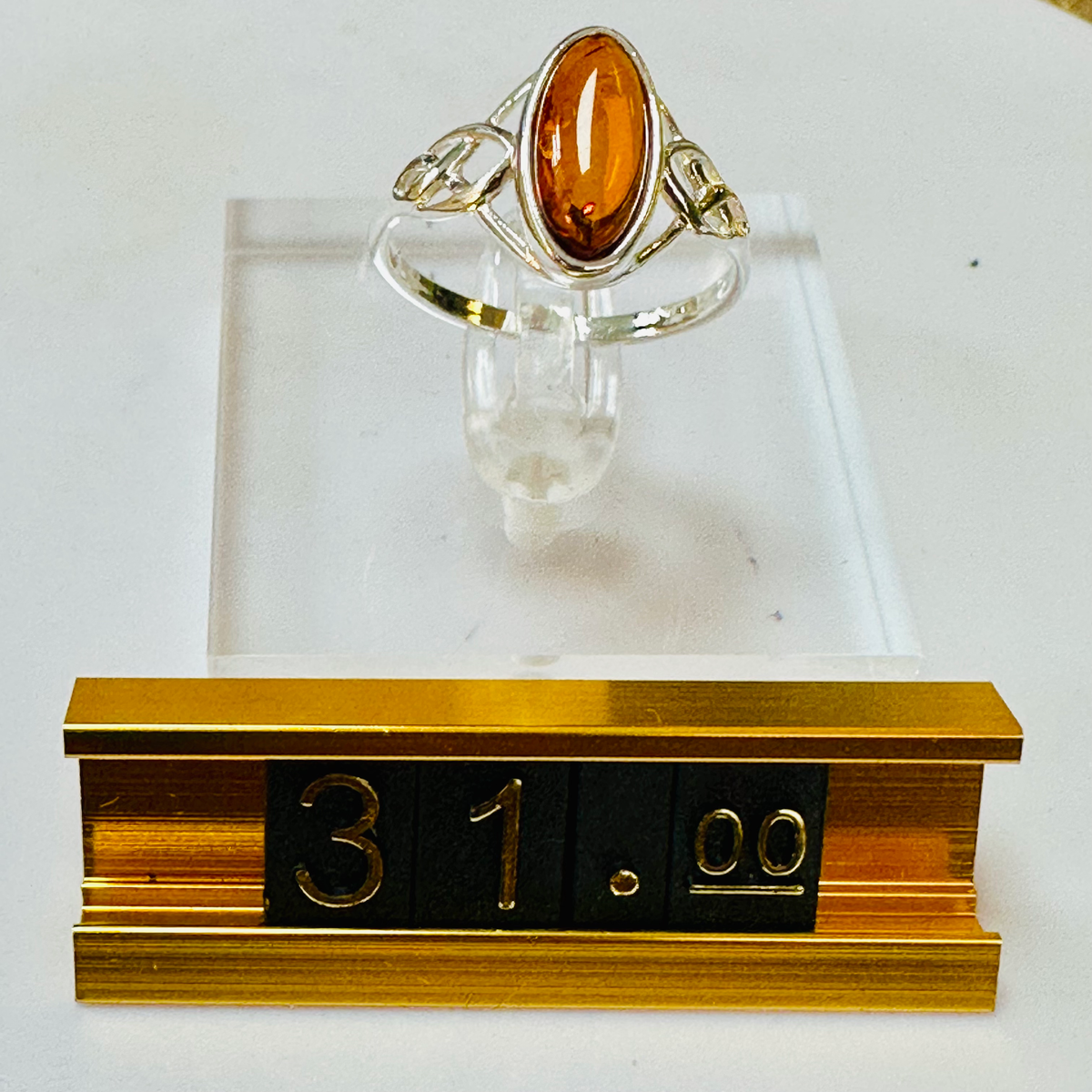 Sterling silver long Amber Oval ring S image 5