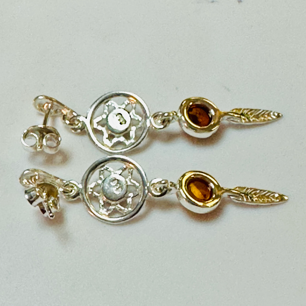 Sterling silver Amber dreamcatcher earrings image 4