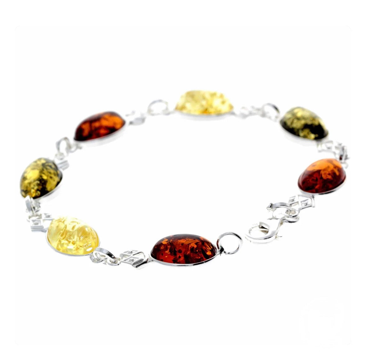 925 Sterling Silver & Genuine Baltic Amber Link Bracelet image 0