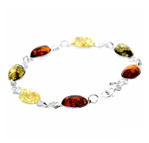 925 Sterling Silver & Genuine Baltic Amber Link Bracelet image 0