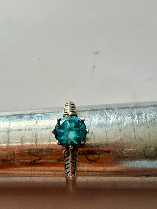 Art deco Blue Zircon Ring 18ct and silver size N1/2 image 1