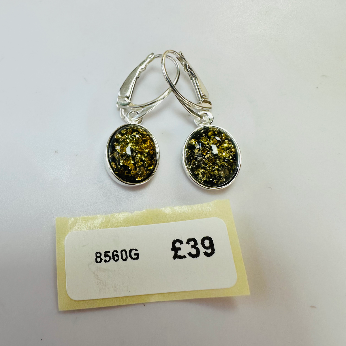 New Sterling silver Green Amber Drop Earrings image 2