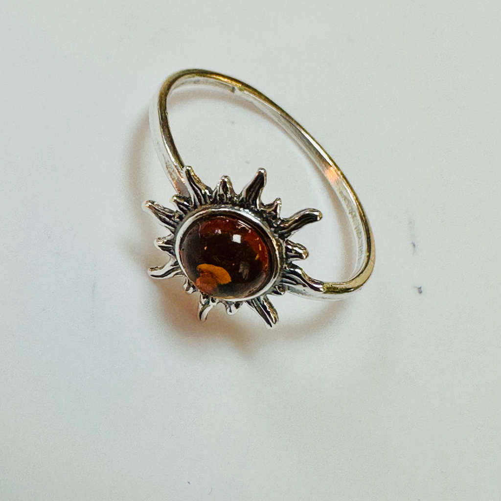 Sterling silver sunburst Amber ring size S image 2