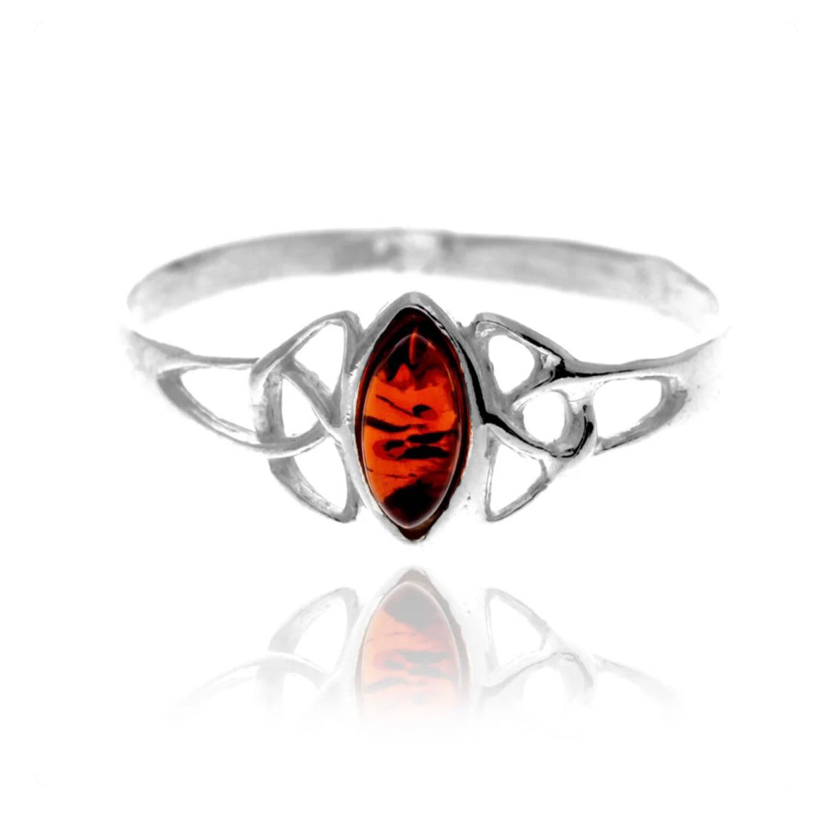 925 Sterling Silver & Genuine Baltic Amber Marquise Classic Ring image 0