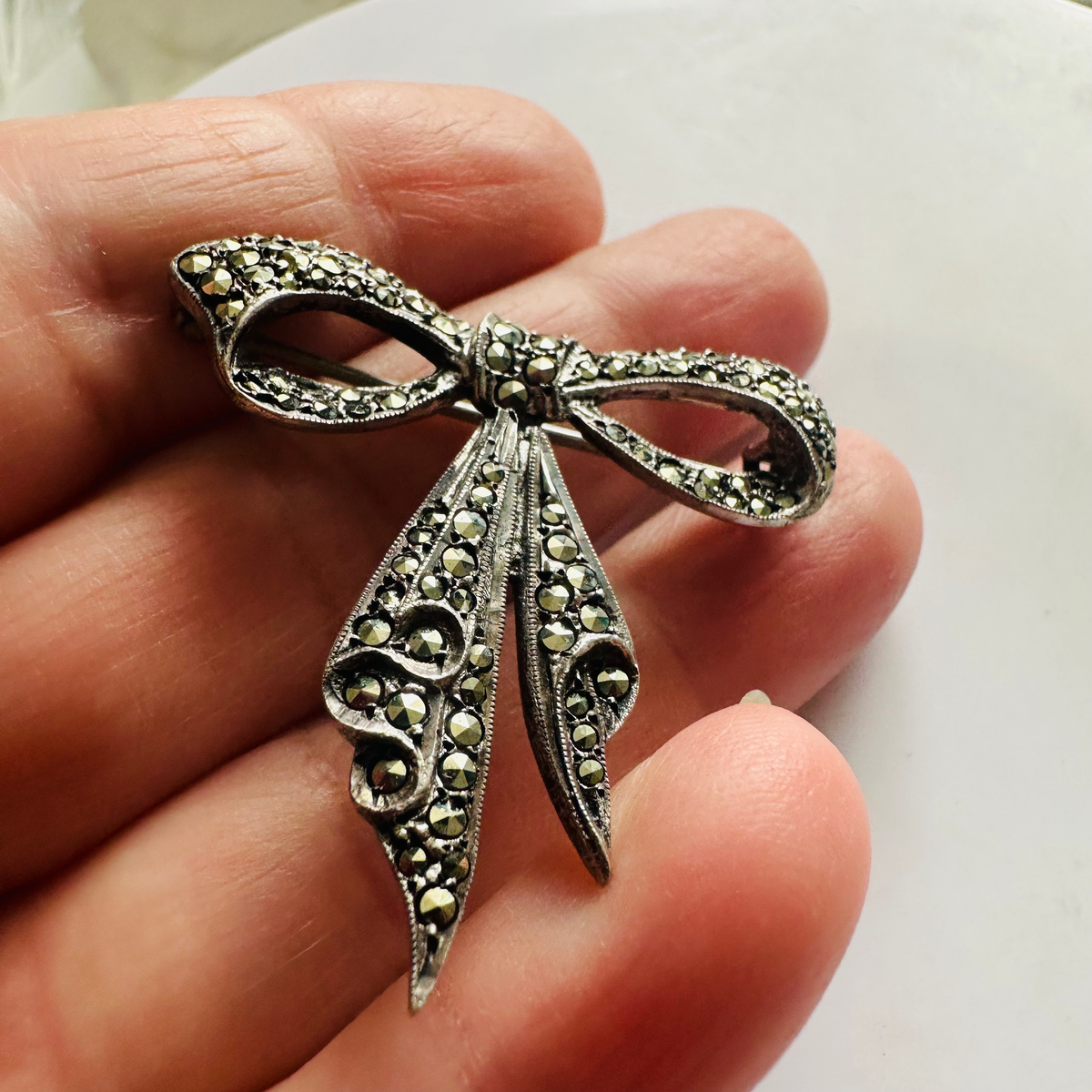 Vintage sterling silver marcasite brooch image 3