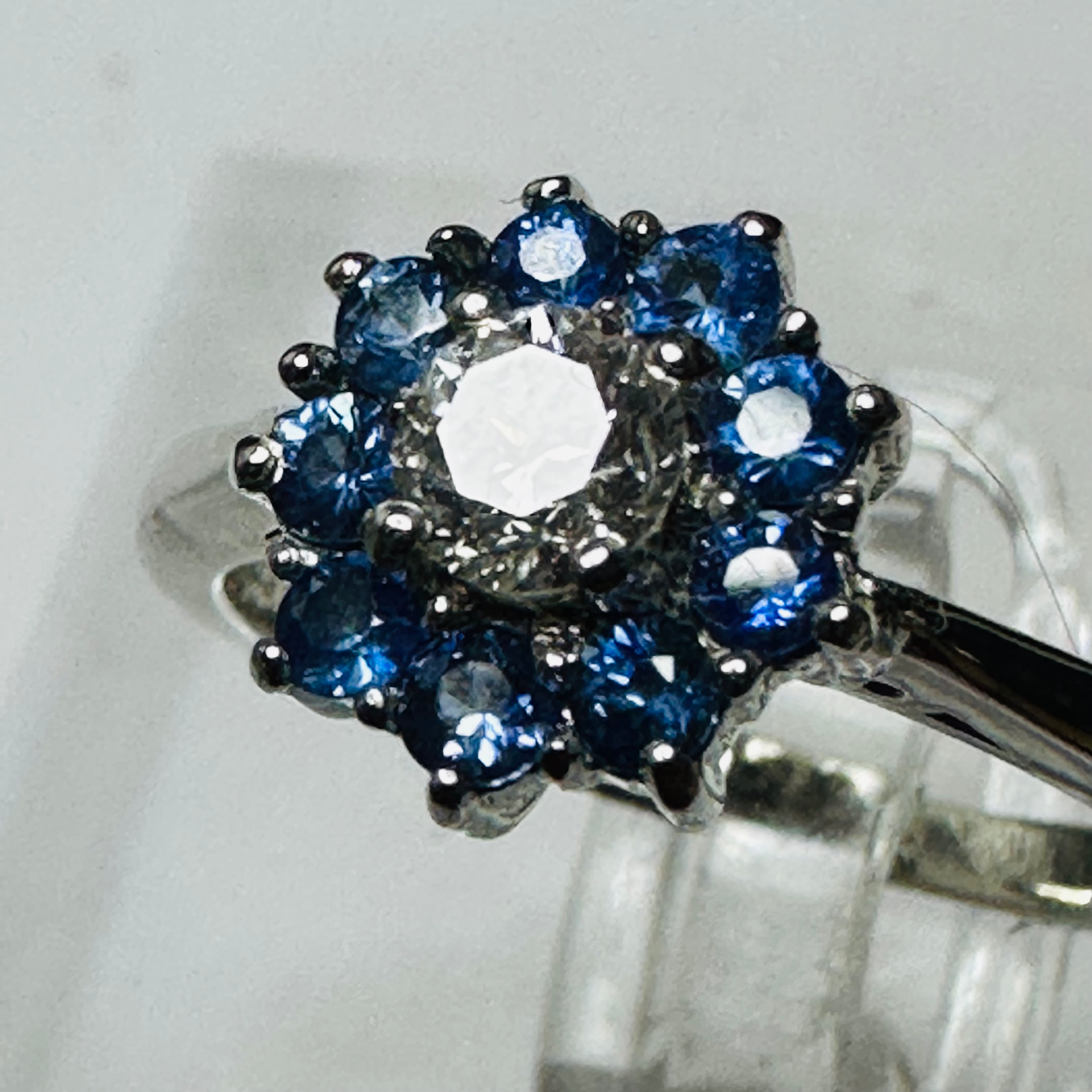New  Platinum Diamond and Sapphire ring size m image 0