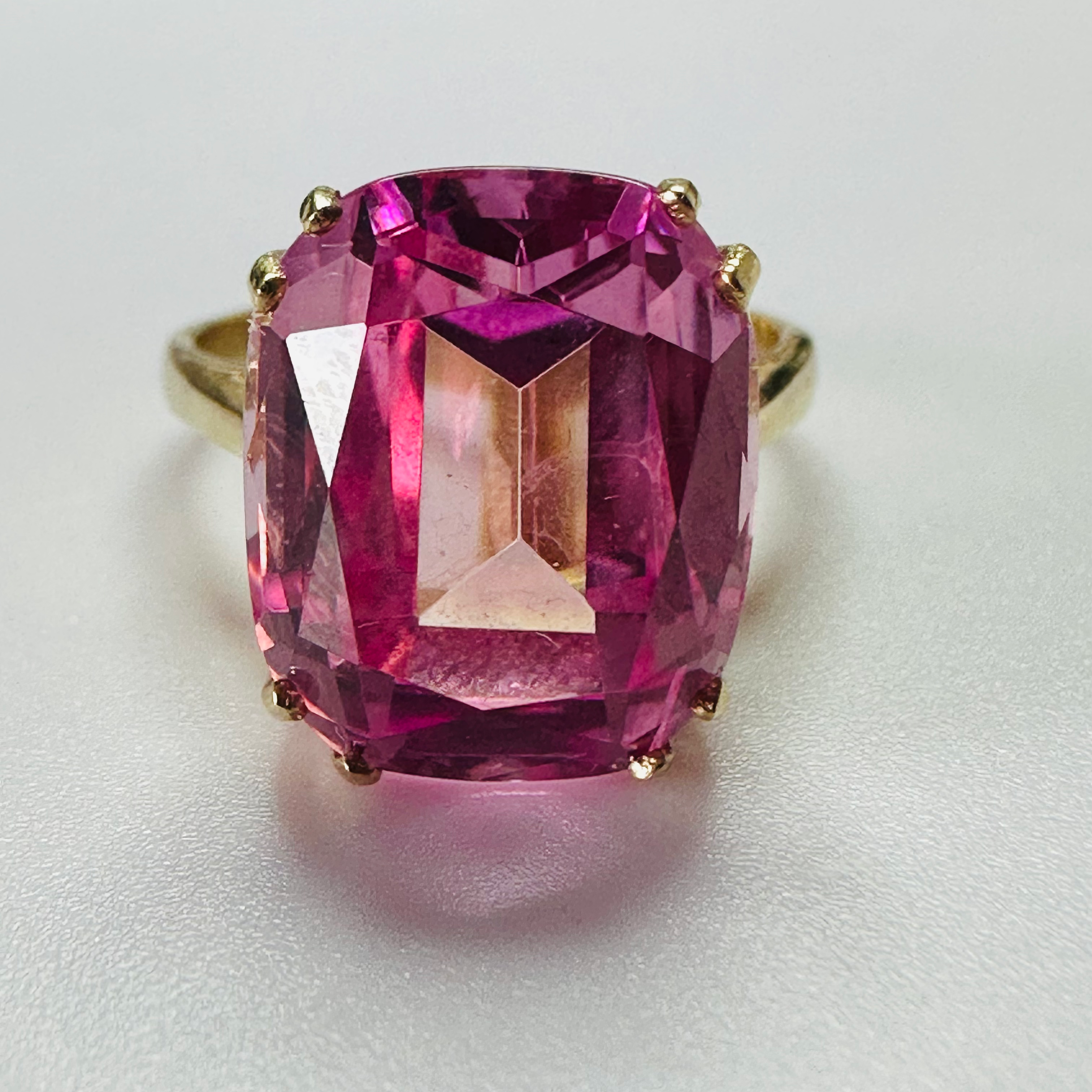 Hand cut Synthetic Sapphire Dusty Pink 9ct yellow gold ring size O 1/2 image 0