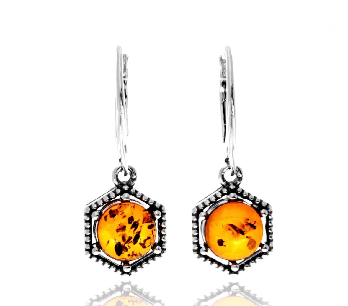 925 Sterling Silver & Genuine Baltic Amber Classic Drop Dangle Earrings image 0