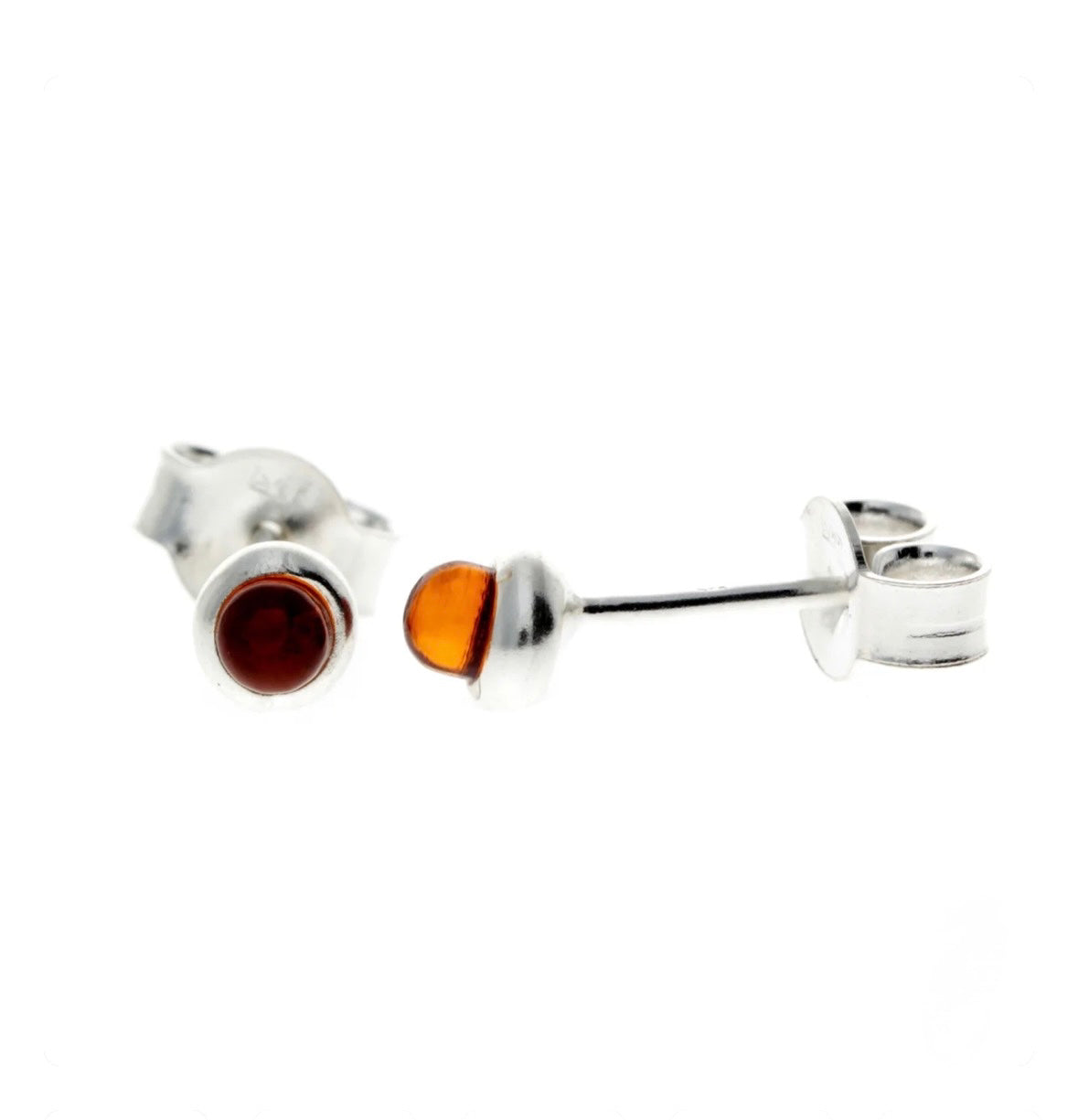 925 Sterling Silver & Genuine Baltic Amber Classic Small Studs Earrings image 0