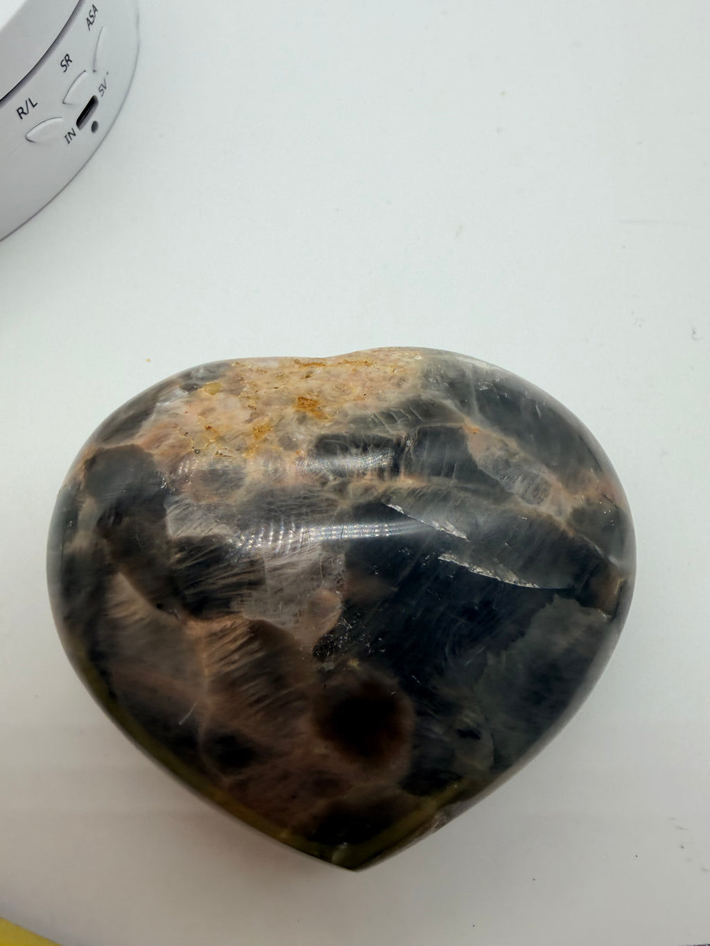 Black moonstone carved puffy heart 9cm across 29g image 5