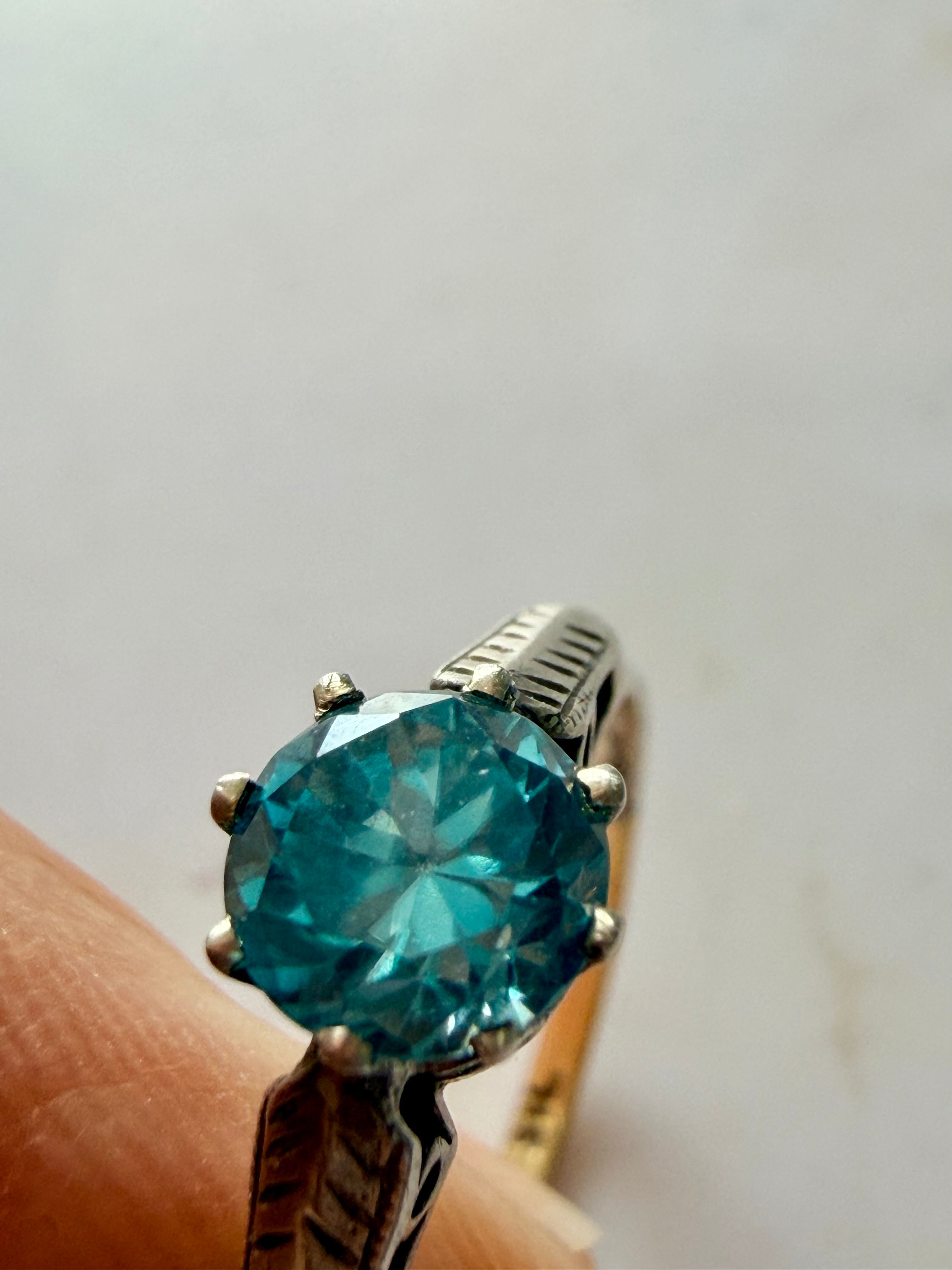 Art deco Blue Zircon Ring 18ct and silver size N1/2 image 2