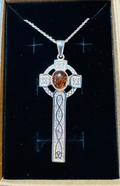 Sterling silver celtic cross with amber 18inch chain image 0