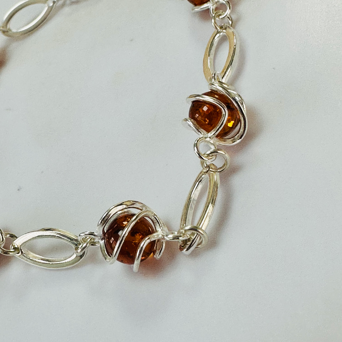 New Sterling Silver Amber Cognac Bracelet 8 inch adjustable image 5