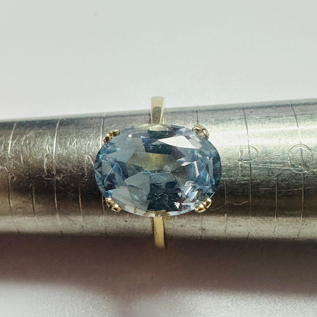 Hand cut Synthetic Sapphire baby blue 9ct yellow gold ring sizeN image 7