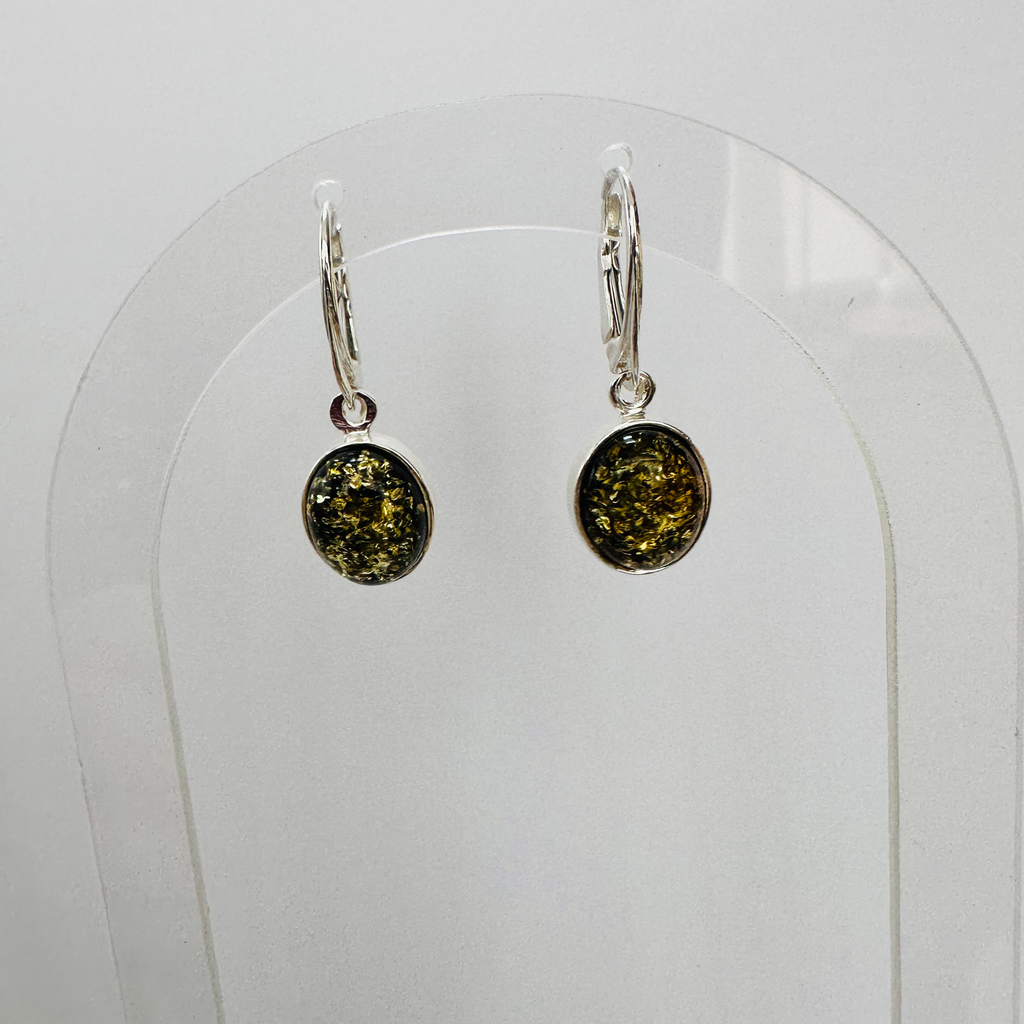 New Sterling silver Green Amber Drop Earrings image 0