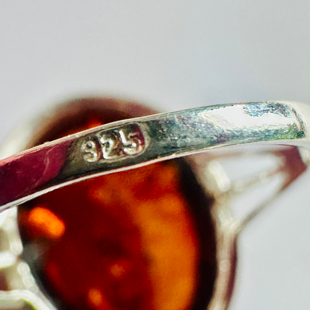 Sterling silver oval Amber gemstone ring size O image 5