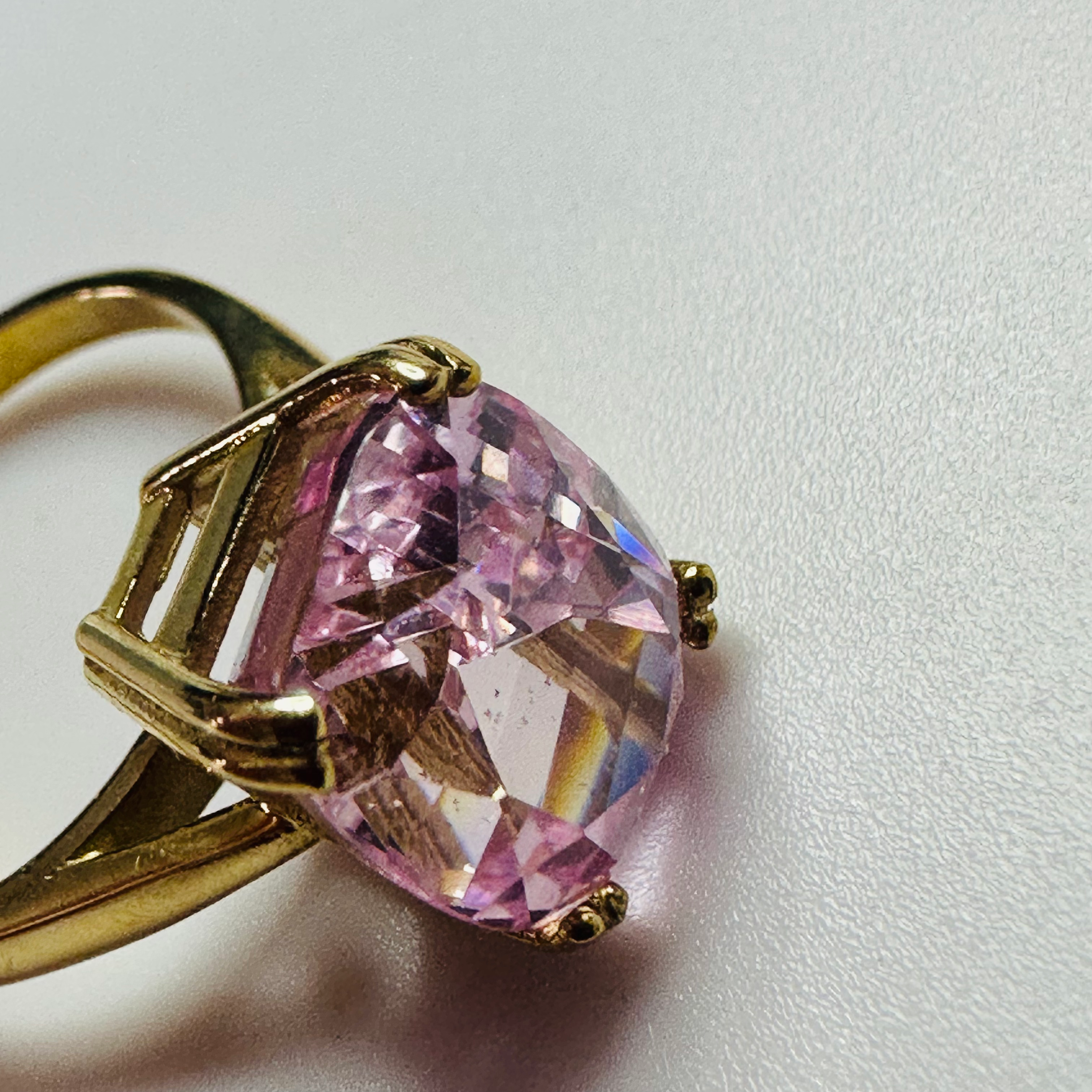 Hand cut Synthetic Sapphire Pale Pink Yellow 9ct yellow gold ring sizeN image 6