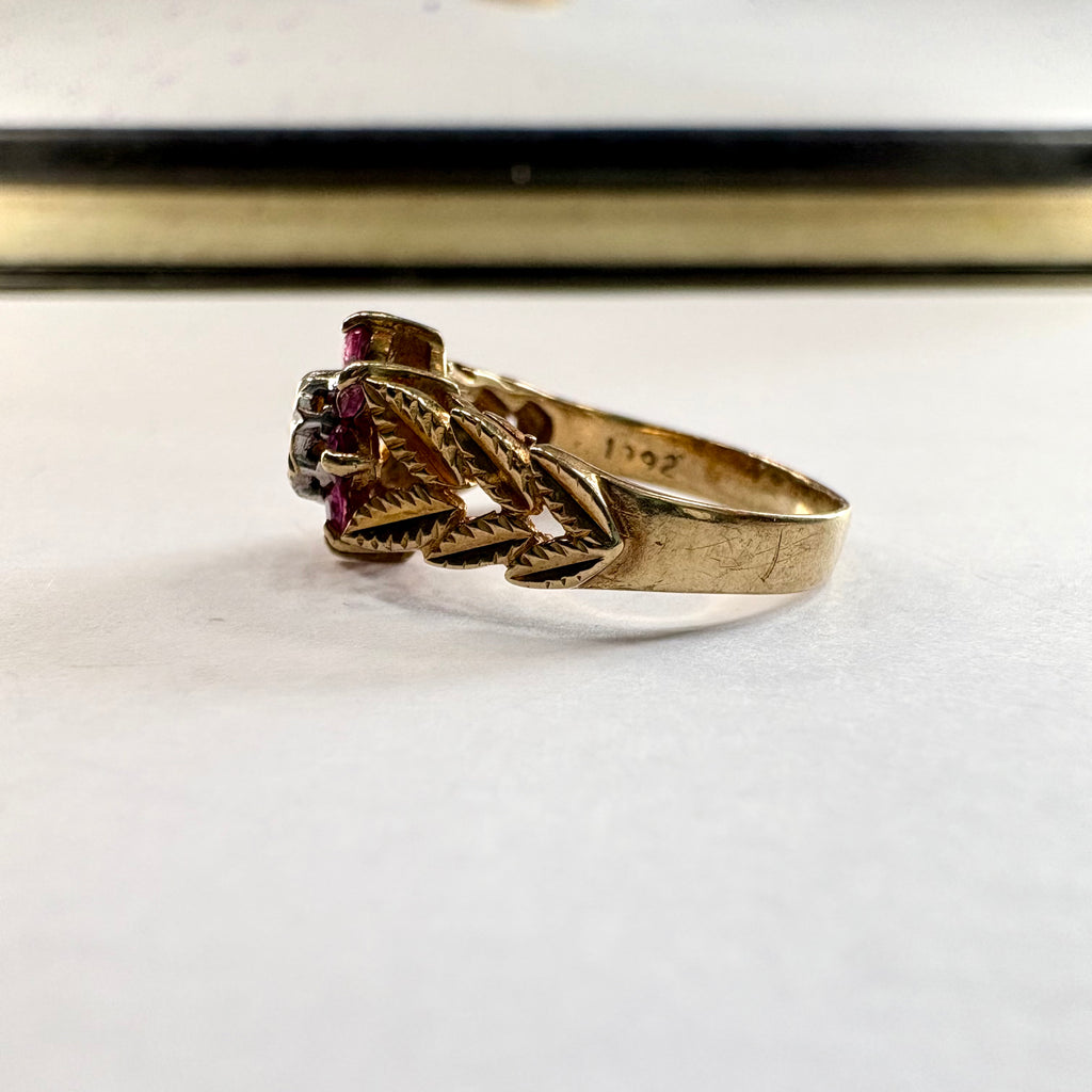 9ct yellow gold pink Sapphire and diamond Ring K1/2 image 1